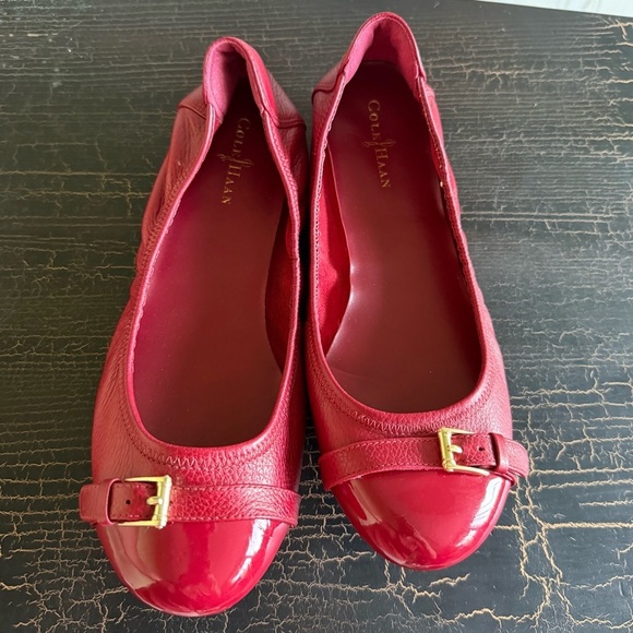 Cole Haan Red Flats with Glossy Finish and Gold Buckle - Picture 7 of 7